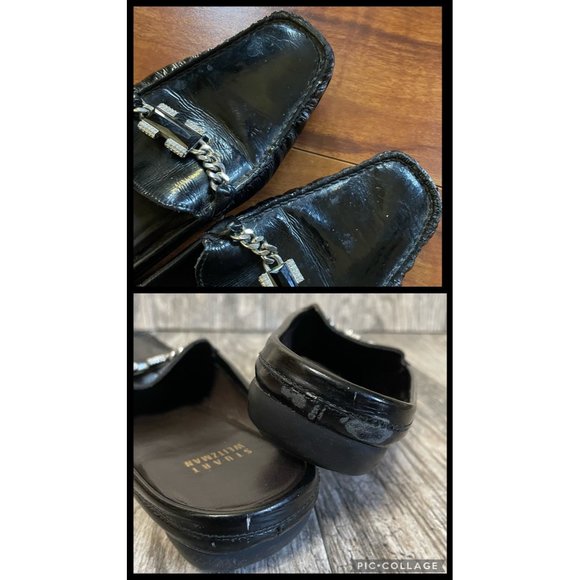 STUART WEITZMAN Black Patent Leather Mules Chain Women size 7.5 - Picture 8 of 10